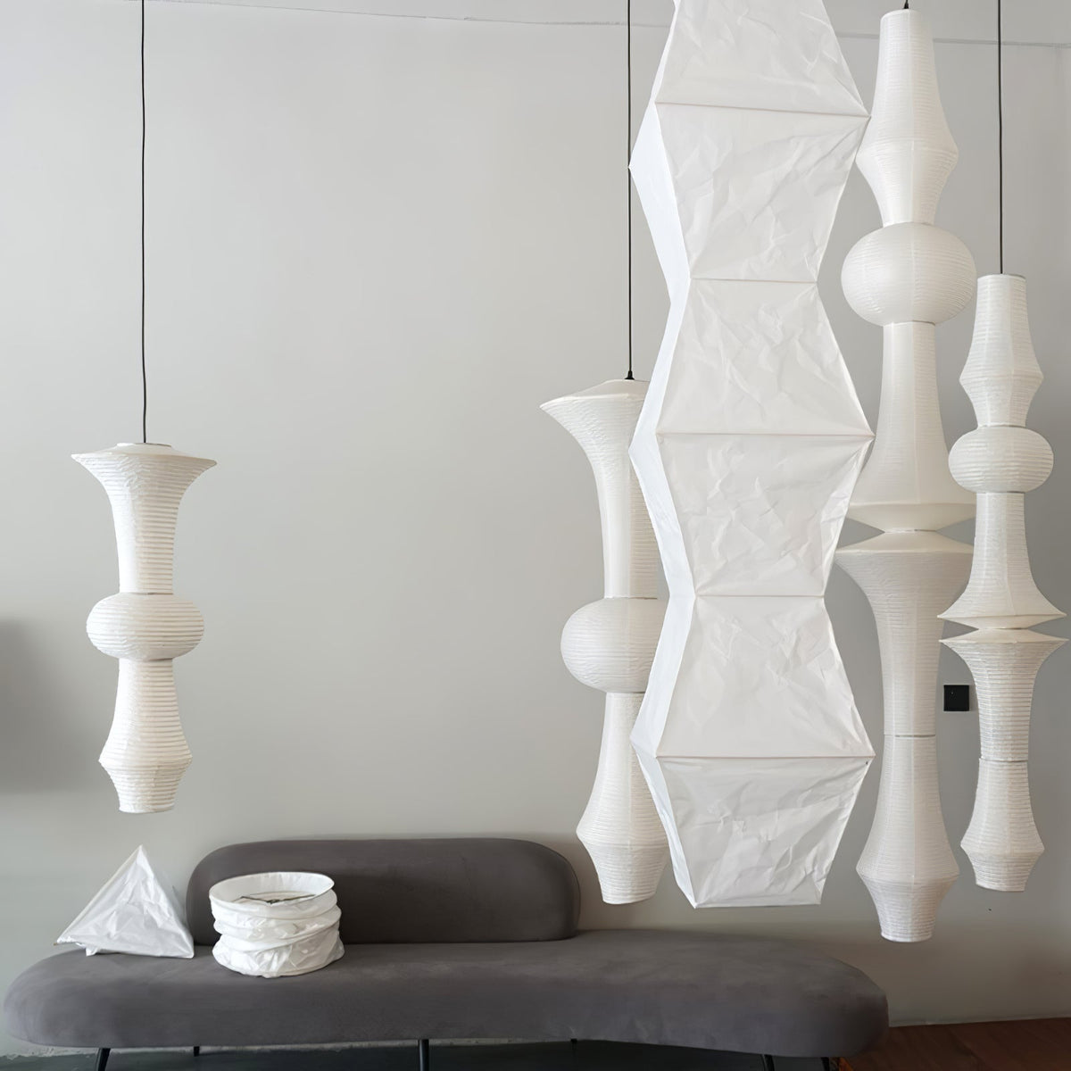 Lámpara de techo artesanal de papel con pantalla cilíndrica blanca, luminaria colgante con casquillo E26/E27 para dormitorio, sala de estar y comedor, luz ambiental moderna | Thomler