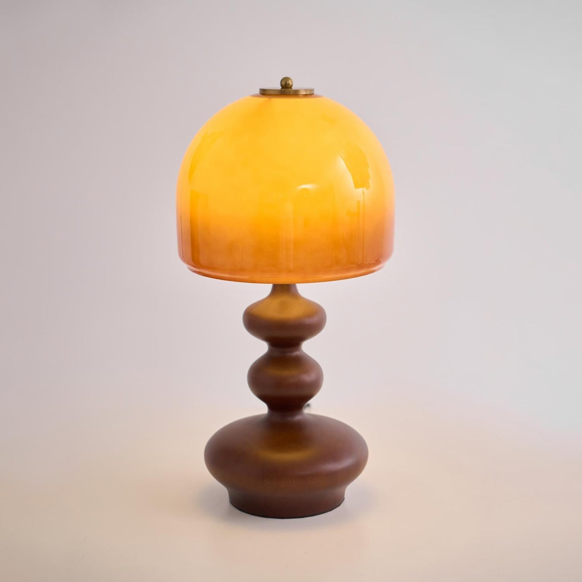 Wooden Desk Lamp with Amber Glass Shade 10 in × 20 in for Nightstand Bedroom Office Cozy Reading Light | Thomler