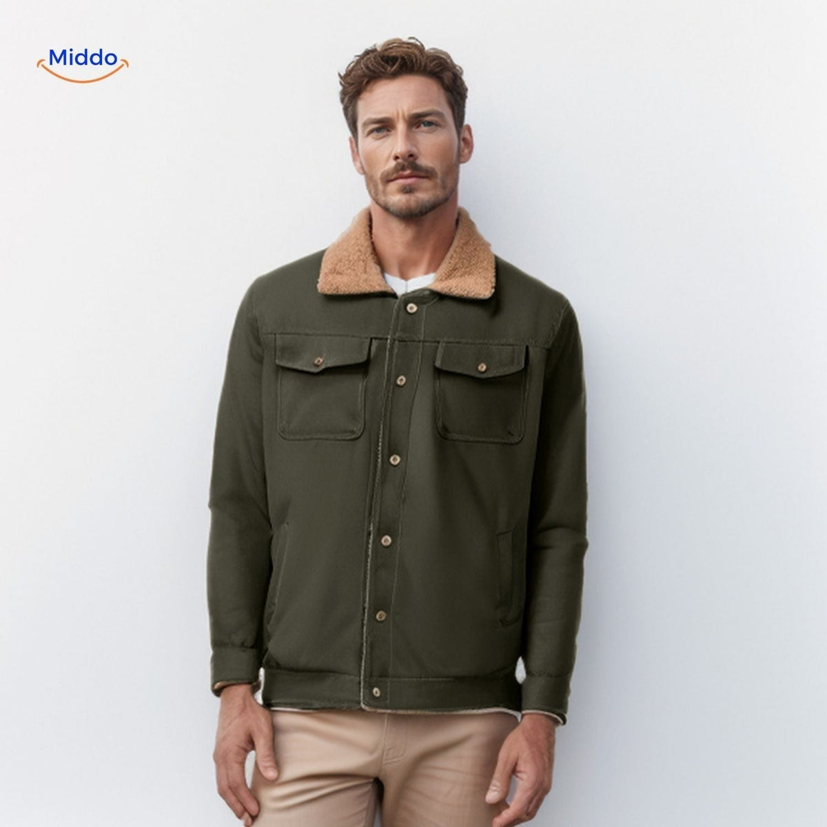 Men's Insulated Casual Jacket with Contrast Collar – Warm, Weatherproof Outerwear for Everyday Wear