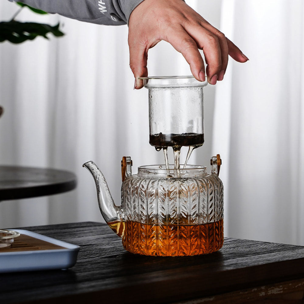 Borosilicate Glass Tea Pot with Infuser 34 oz Clear Heat-Resistant Kettle for Loose Leaf & Blooming Tea Brewing | Thomler