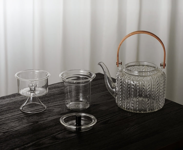 Borosilicate Glass Tea Pot with Infuser 34 oz Clear Heat-Resistant Kettle for Loose Leaf & Blooming Tea Brewing | Thomler