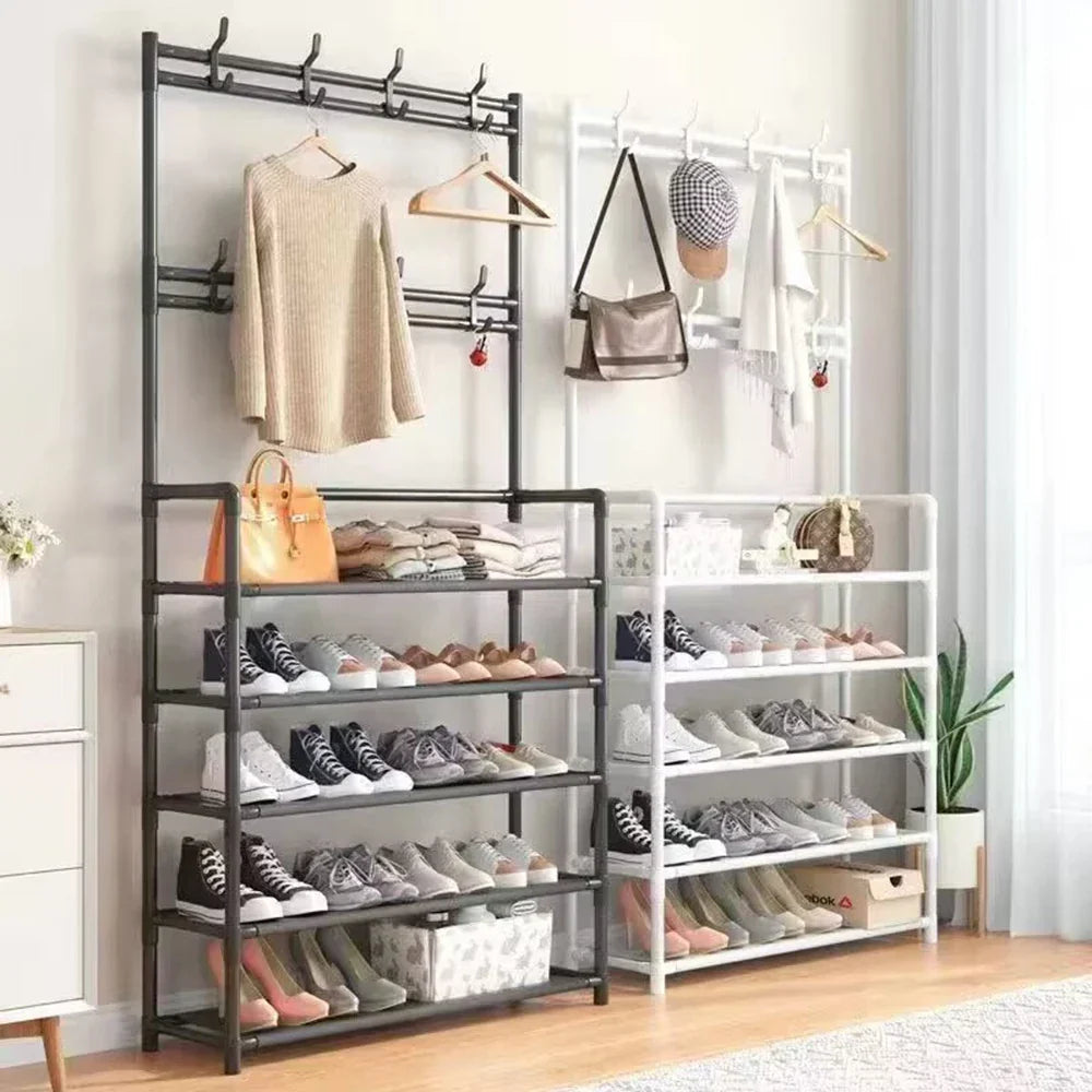 Vertical Entryway Organizer 67 in Tall Steel Frame Hallway Stand Five-Tier Footwear Storage Multi-Level Design for Apartments Coats Bags Acc | Thomler