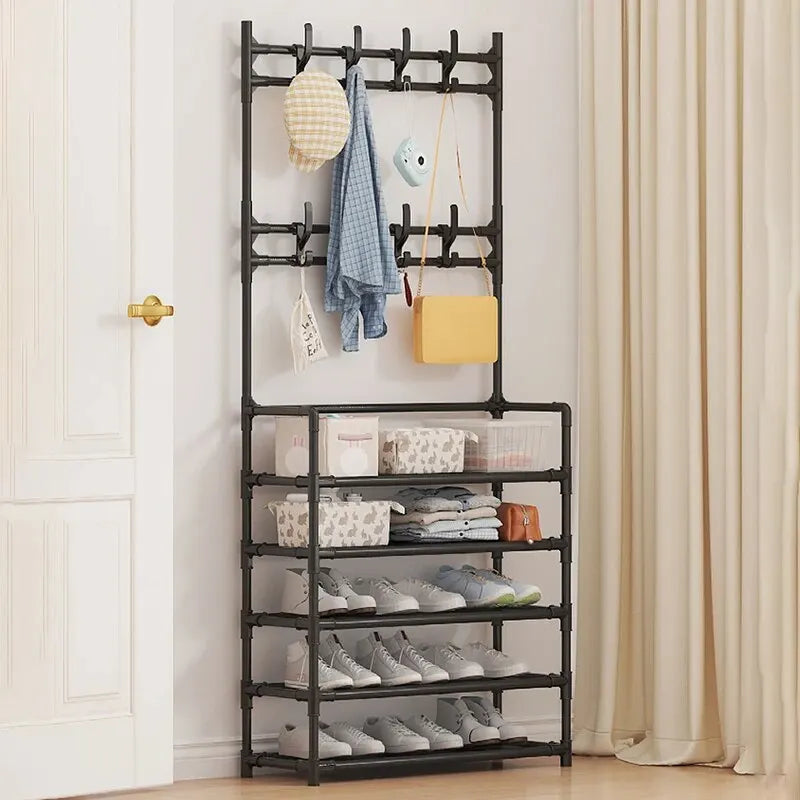 Vertical Entryway Organizer 67 in Tall Steel Frame Hallway Stand Five-Tier Footwear Storage Multi-Level Design for Apartments Coats Bags Acc | Thomler