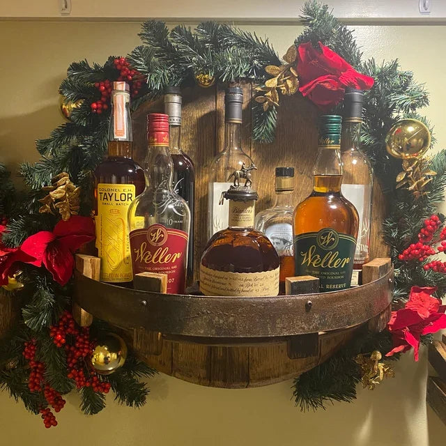 4-Bottle Wooden Display Rack for Kitchen & Home Bar | Wall-Mounted Storage Organizer Holder with Rustic Brown Finish for Countertop Organiza | Thomler