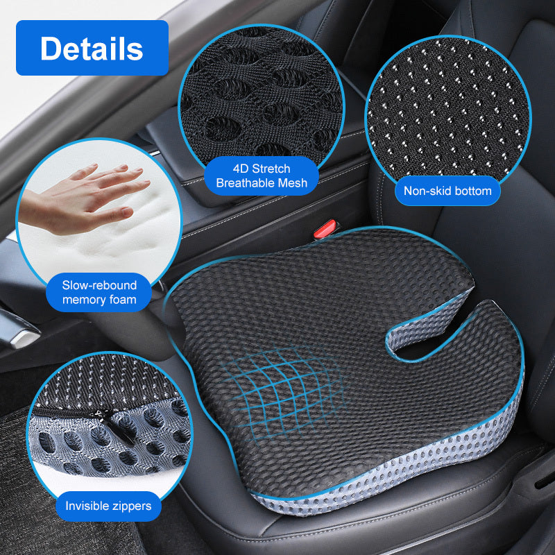 Contoured Car Seat Cushion with Memory Foam Support for Coccyx Relief and Posture Improvement | Thomler
