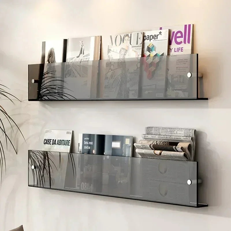 Vinyl Record Holder Wall Rack Magazine Organizer Shelf for Living Room Books Newspapers Home Office Storage Clear Acrylic Display Mount | Thomler