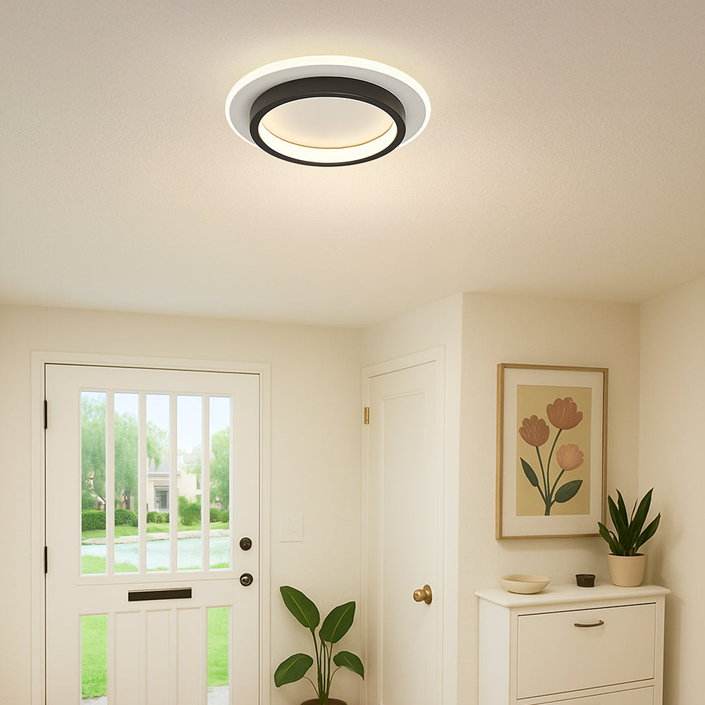 9.4 in Round LED Flush Mount Light with Ring Glow Effect for Hallways Bedrooms Entryways Modern Low-Profile Fixture Aluminum Acrylic | Thomler
