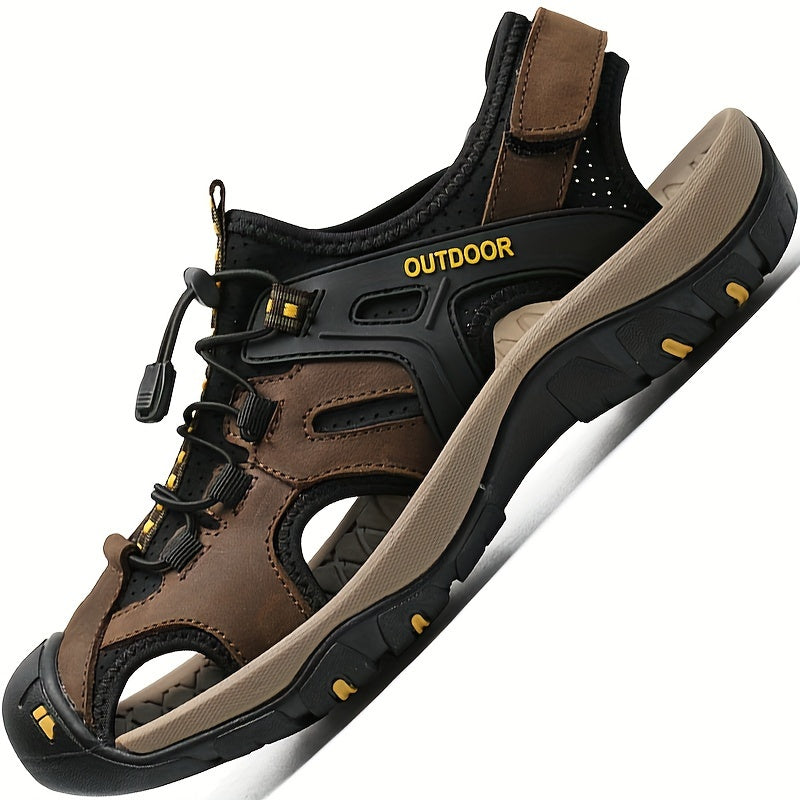 Men's Closed-Toe Sport Sandals with Elastic Strap – Breathable Rubber Sole Hiking Sandals for Summer Outdoor Adventures