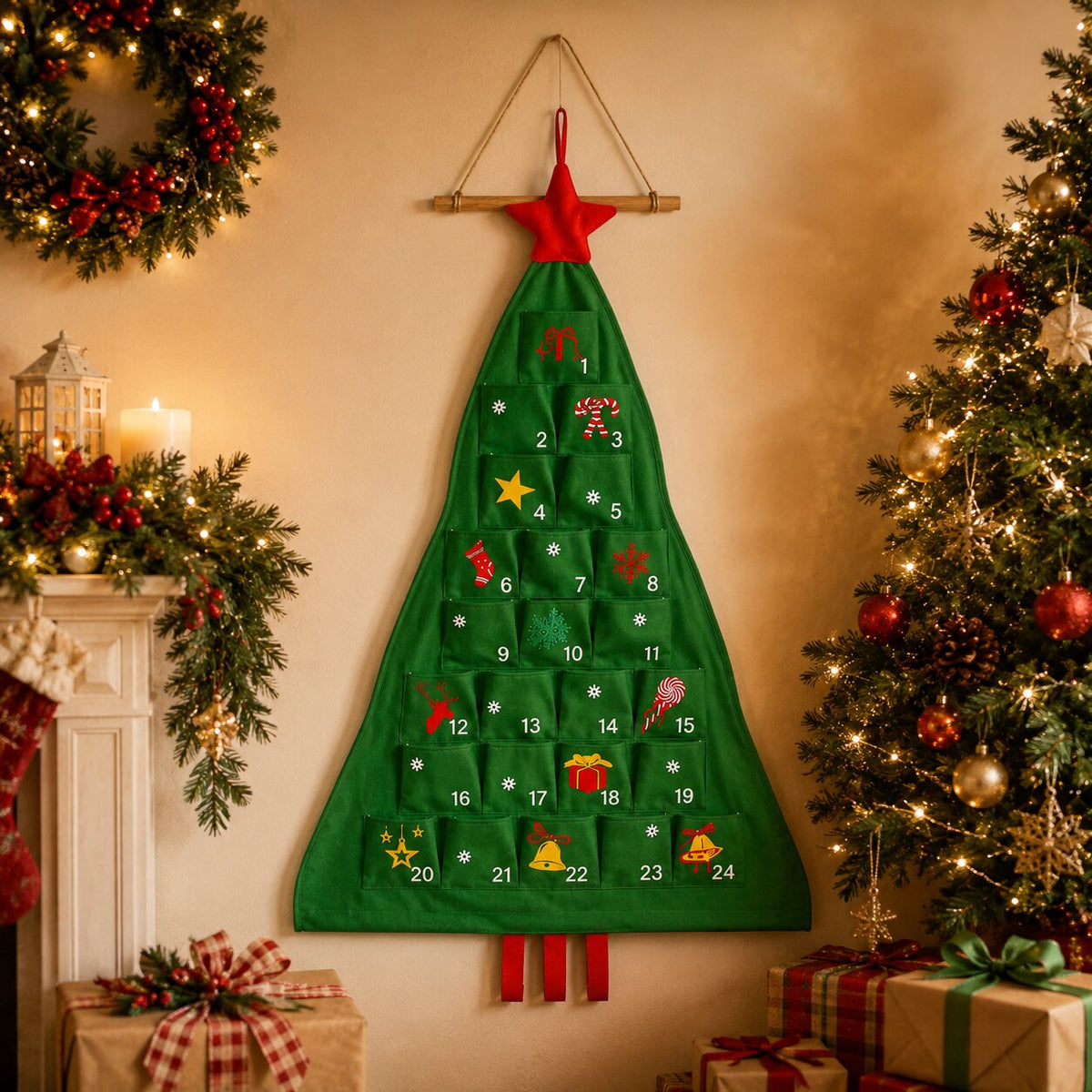 Fill-Your-Own Countdown Calendar with 24 Pockets – Reusable Tree Design for Daily Holiday Surprises, Gifts & Treats