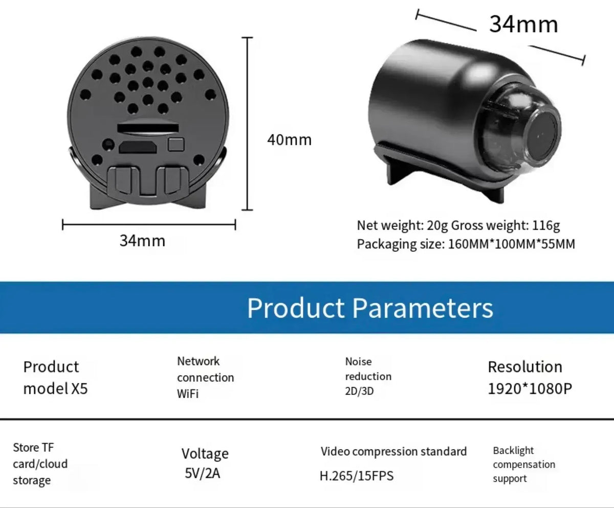 Ultra-kompakte WLAN-Überwachungskamera 1080P HD für den Innenbereich, kabellos, mit Bewegungserkennung, Nachtsicht, 140°-Objektiv, ideal für Zuhause, Büro und Kinderzimmer