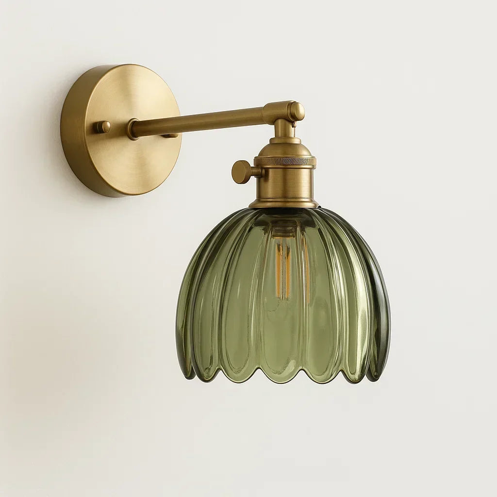 Tulip Glass Sconce with Brass Arm 7 in Floral Shade E27 Socket Bedside Hallway Ambient Light Vintage Decorative Fixture for Bedroom Living R | Thomler