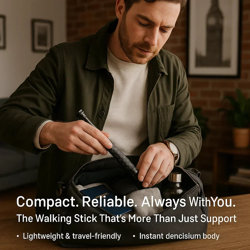 Spring-Loaded Telescoping Support Cane with Anti-Slip Grip for Trail Hiking & City Walking | Thomler