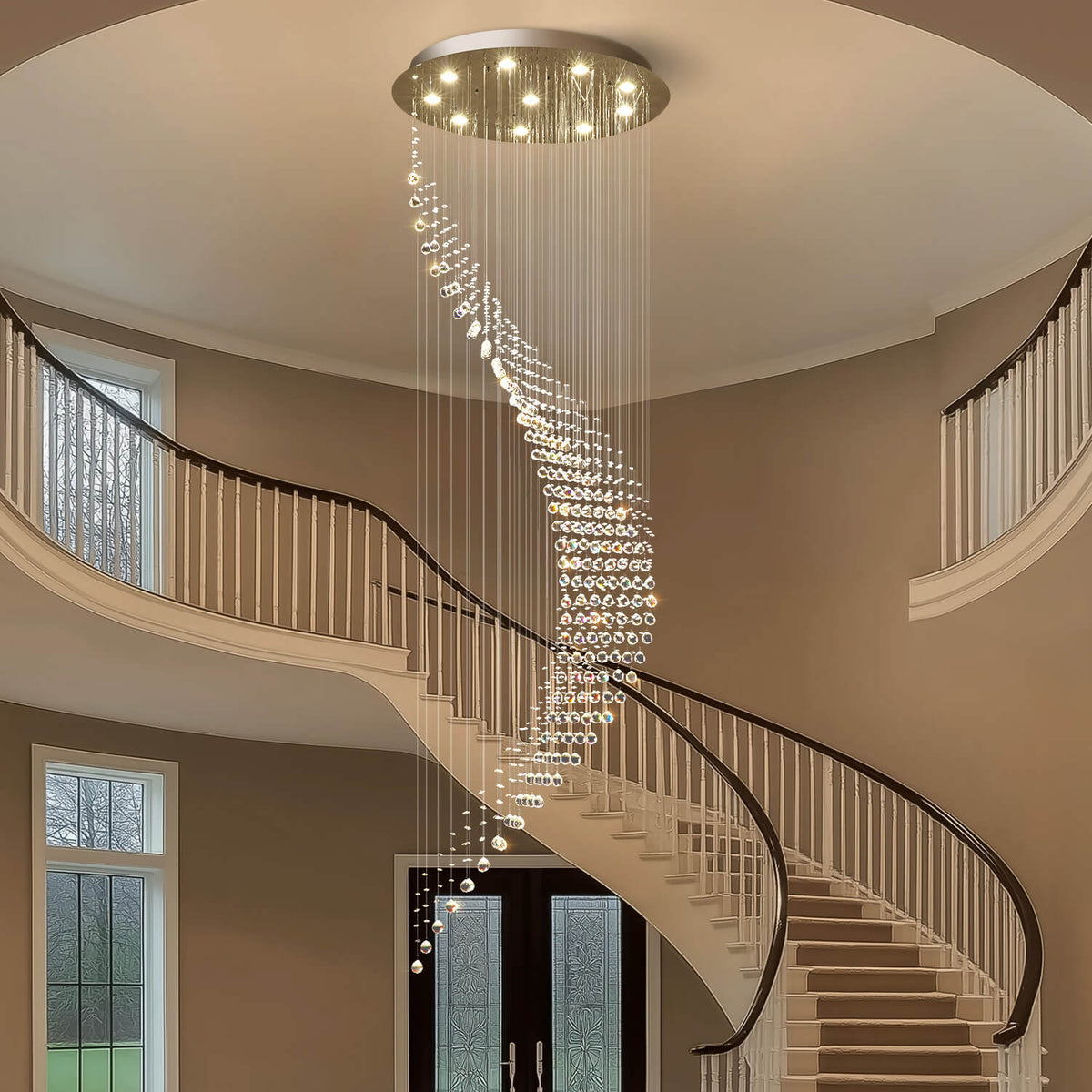 Cascading Crystal Fixture Chrome Finish GU10 Dimmable for Tall Foyers Stairwells Double-Height Rooms Adjustable Height Hanging Light | Thomler