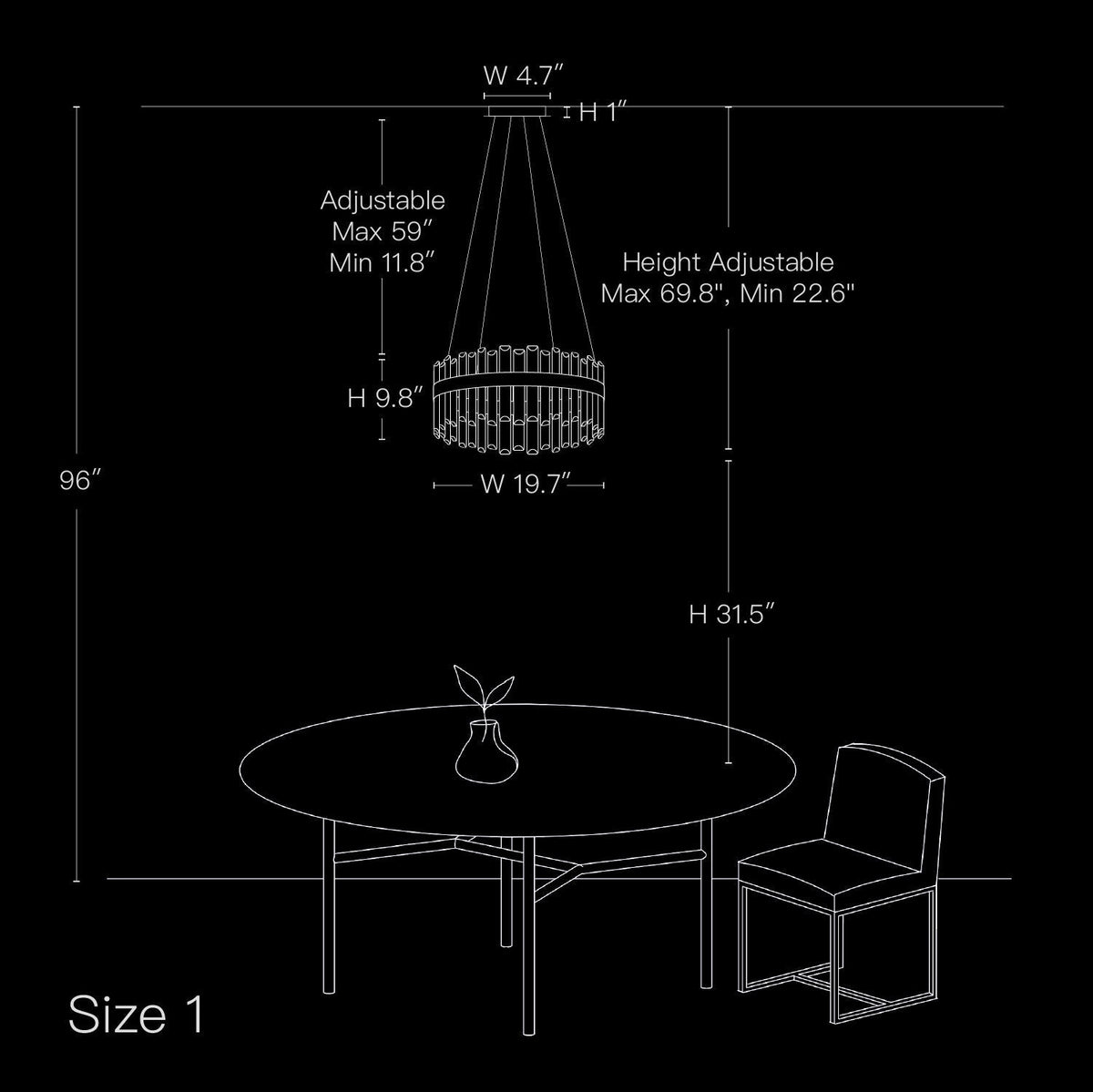 Tiered Crystal Ceiling Fixture in Gold Finish for Dining Rooms and Kitchen Islands – Adjustable Height, Multi-Size Options, E12 Candelabra B | Thomler
