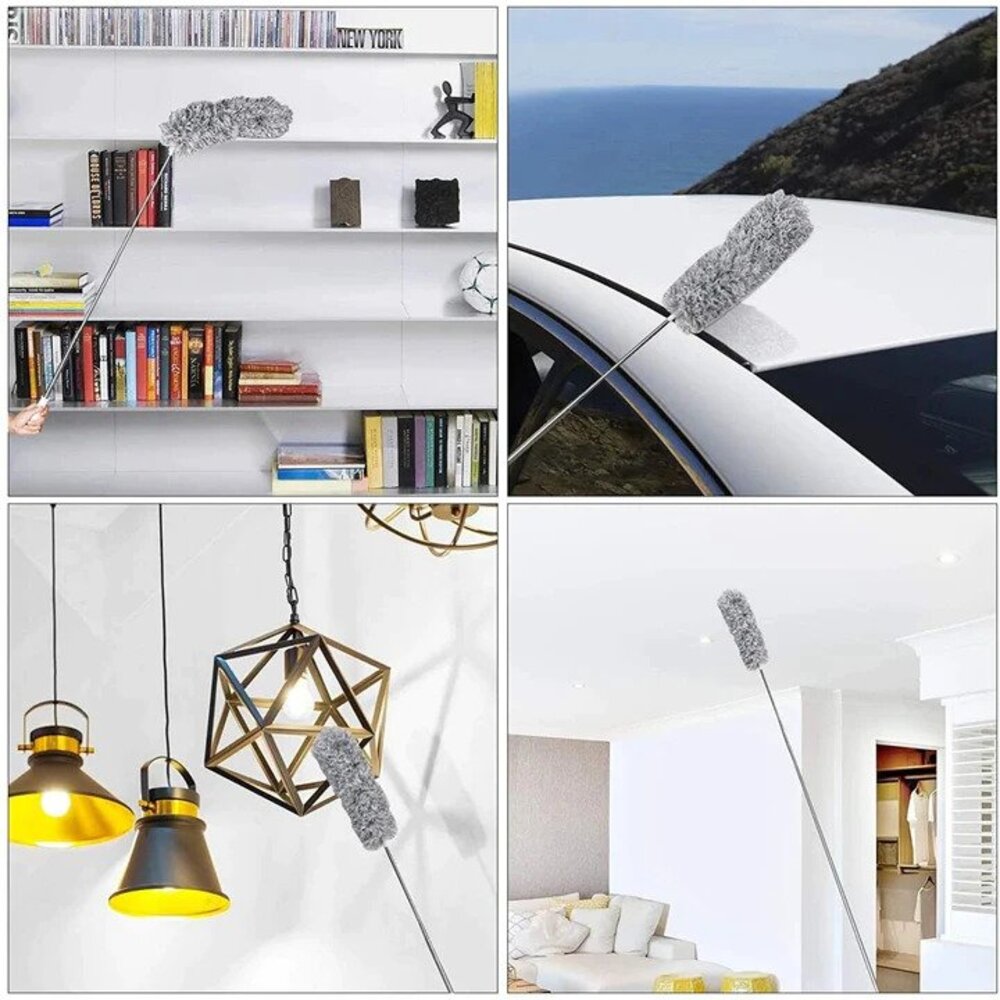Extendable Microfiber Duster with Bendable Head 34–110 Inches for High Ceilings Fans Cobwebs Washable Lightweight Gray Pole Household Indoor | Thomler