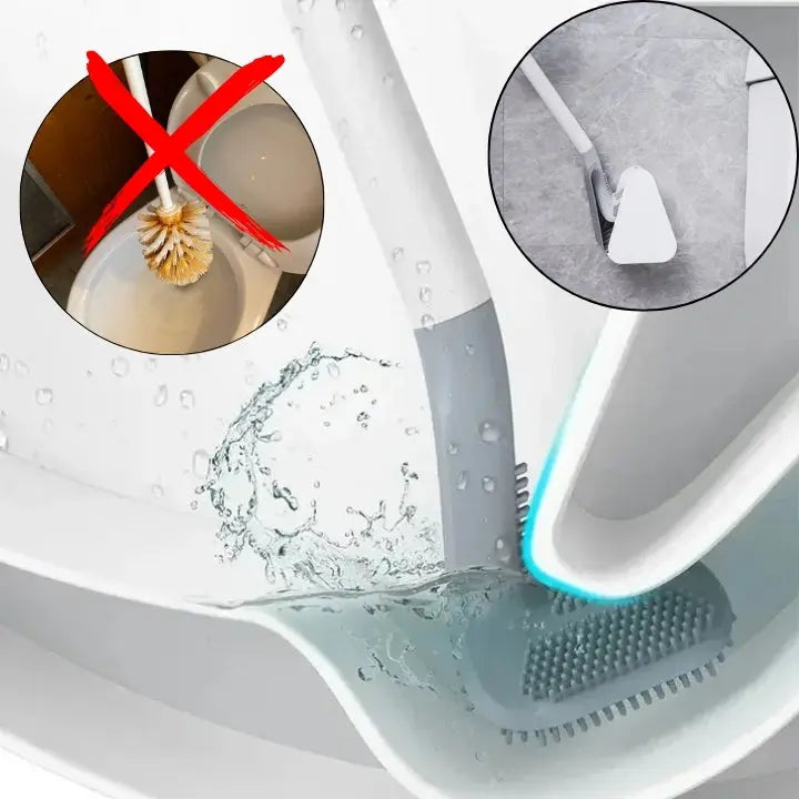 Silicone Toilet Brush with Quick-Dry Bristles for Hygienic Bathroom Cleaning, No-Drill Wall Mount Holder Included, Odor-Resistant Design for | Thomler