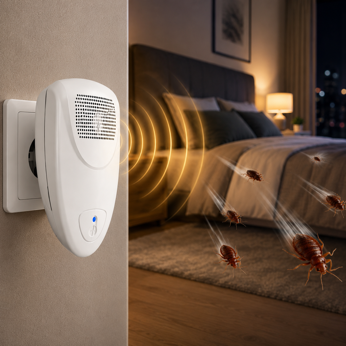 Plug-In Ultrasonic Pest Deterrent Device for Bedrooms & Living Rooms – Silent Electronic Indoor Insect Repellent for Homes, Apartments, Hote