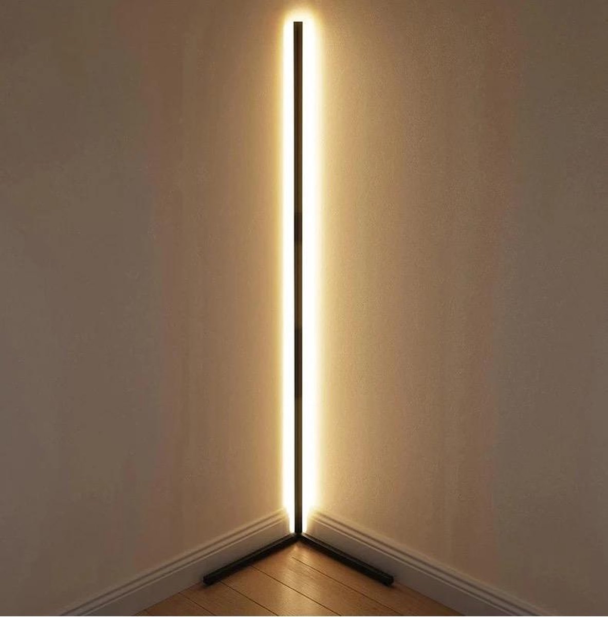 Wireless Remote LED Uplight with Adjustable Brightness for Bedroom, Living Room & Study Spaces | Modern Tall Pole Lamp in Black | Thomler