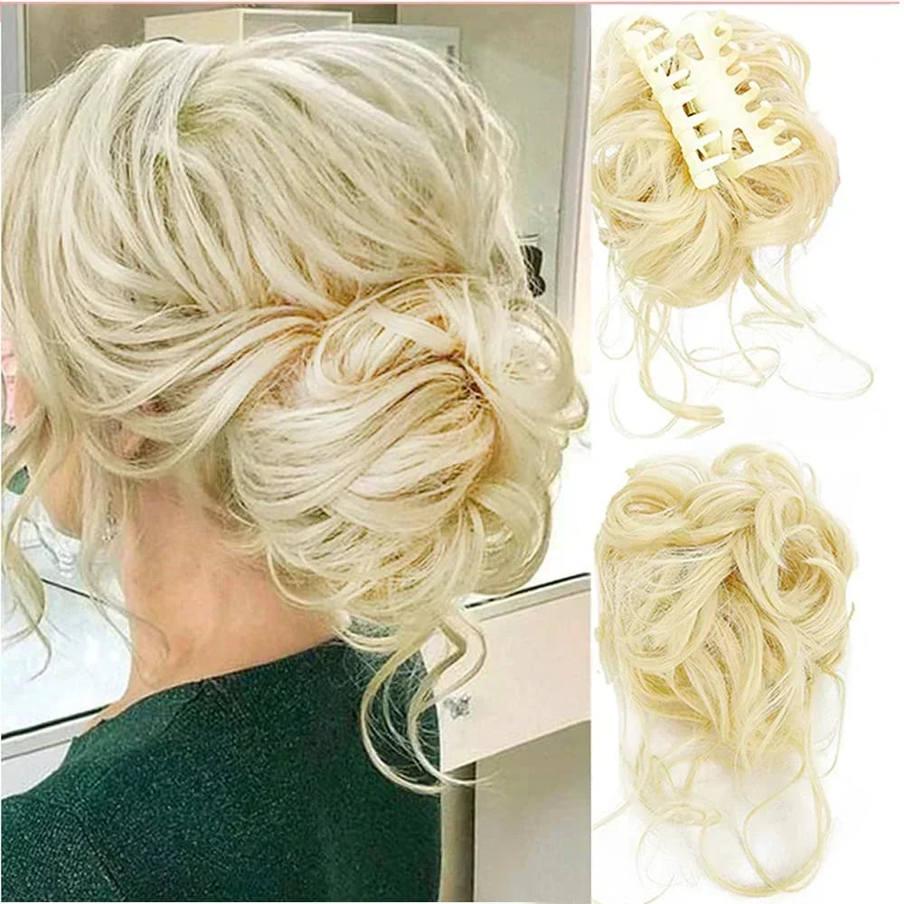 Clip-In Messy Bun Hair Extension with Curly Texture for Women, Synthetic Updo Hairpiece for Everyday & Special Events