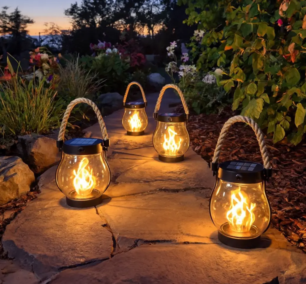 USB Rechargeable Portable Lantern with Hemp Handle & Auto Light Sensor for Patio Deck Porch Bedroom Camping Outdoor Indoor Ambient Lighting | Thomler