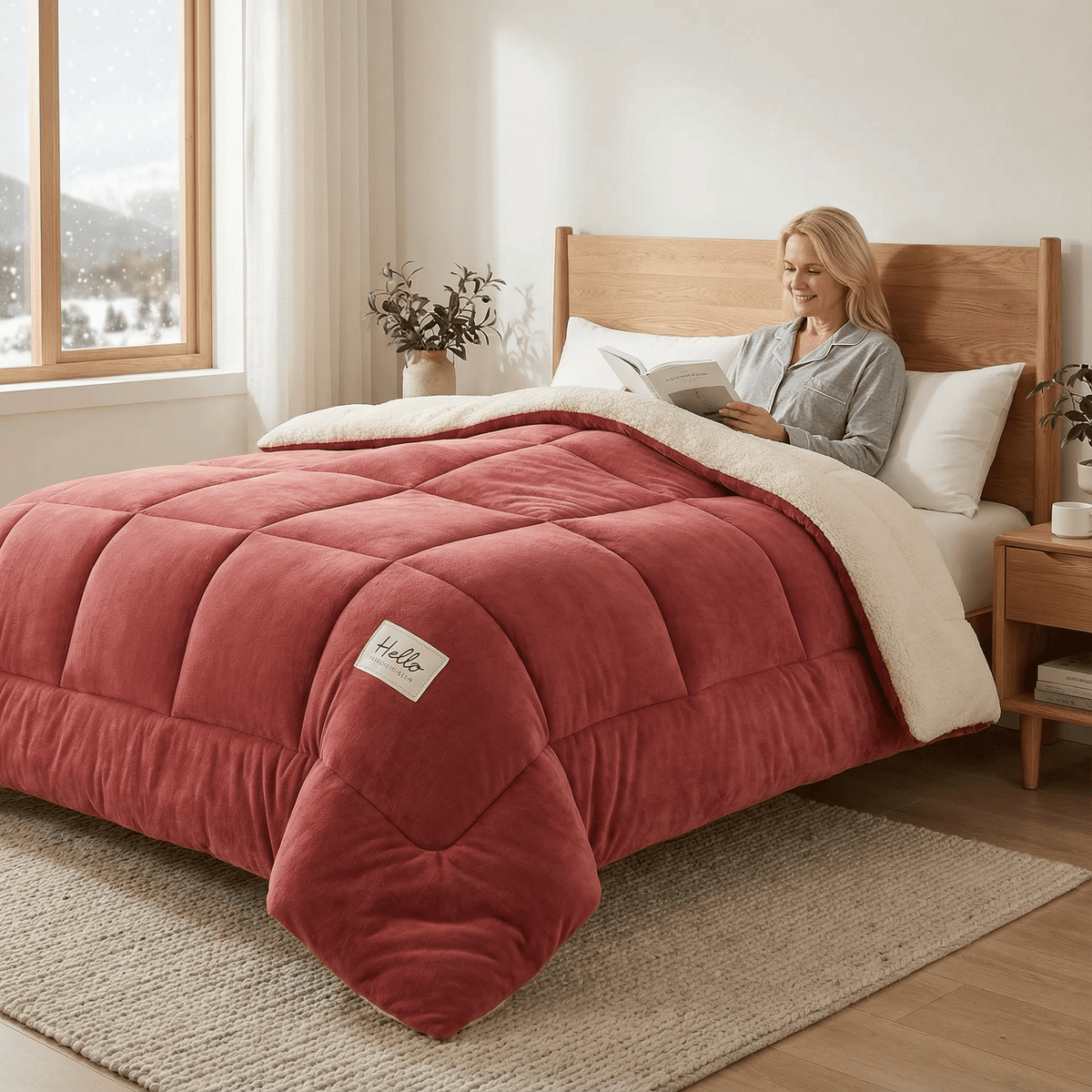 Plush Two-Sided Comforter for Bedroom - Checkered Microfiber & Fleece Blanket - Year-Round Lightweight Throw for Queen or Full Bed - Machine | Thomler