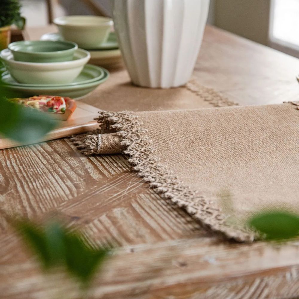 Geweven jute tafelloper voor eettafels 30 cm x 180 cm Natuurlijk beige boerderijstijl dressoirkleed middelpunt decor boho keuken rustieke interieurstyling | Thomler