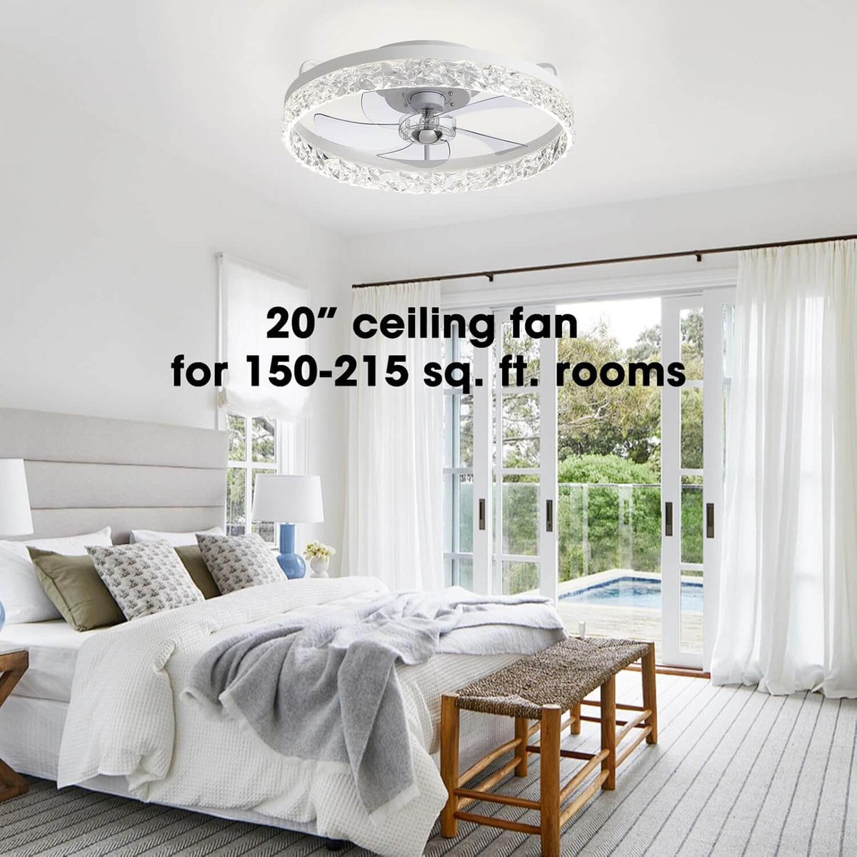 Low-Profile Flush Mount Ceiling Fan with Dimmable LED Light & Remote 20 Inch for Bedroom Living Room Kitchen Dining Reversible Blades 6 Spee | Thomler