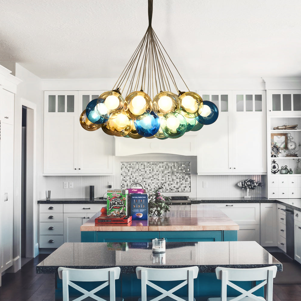 Multicolor Glass Globe Chandelier 20 Inch Cluster Adjustable Height Ceiling Light for Kitchen Dining Room Living Room Statement Lighting Fix | Thomler