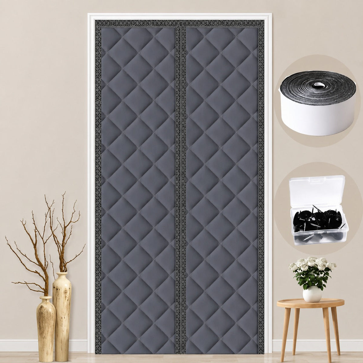 Insulated Magnetic Door Curtain – Thermal Draft Blocker with Sound Dampening