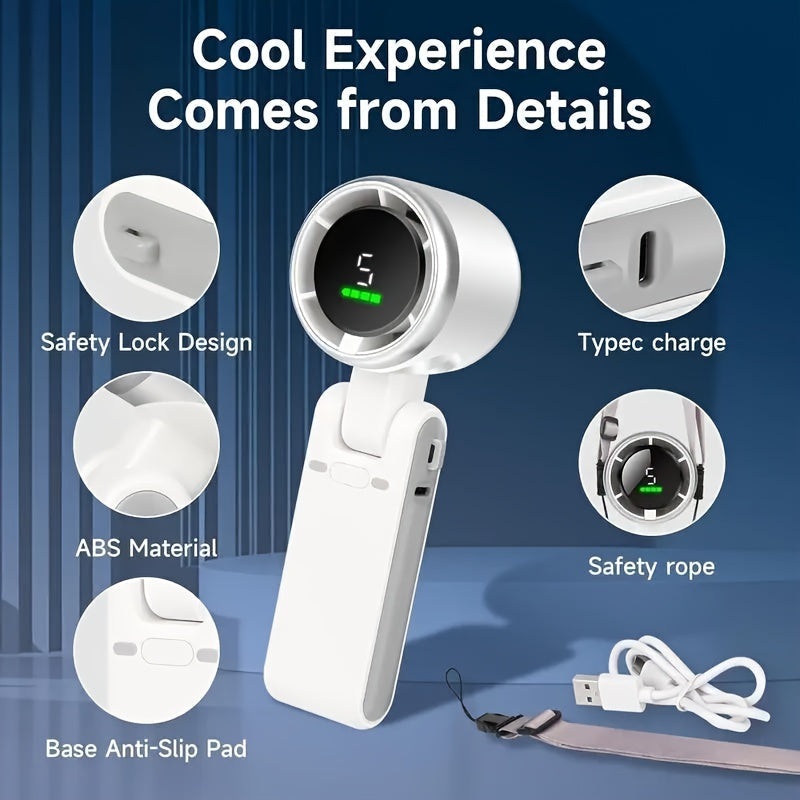 Tragbarer, wiederaufladbarer Handventilator – 5-stufiger USB-Tischventilator für Reisen und Outdoor-Aktivitäten