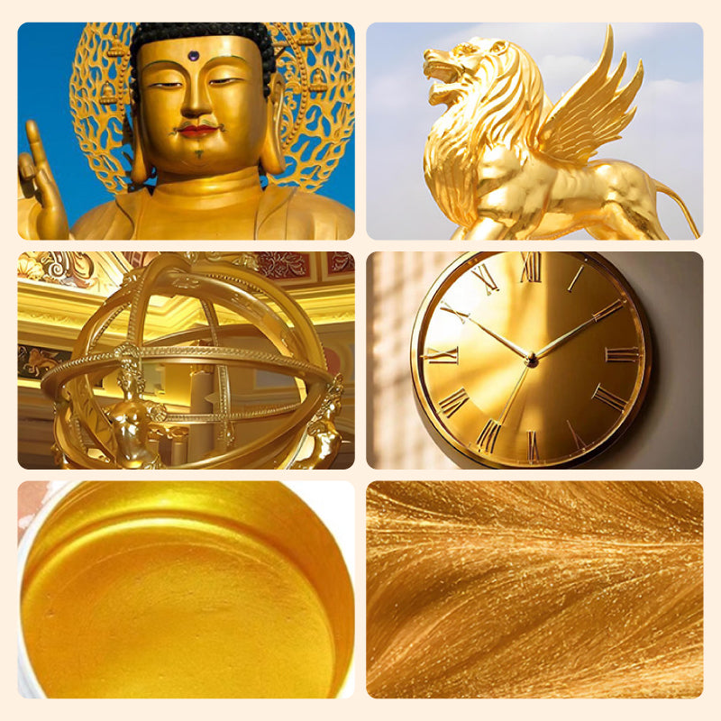 Metallic Leaf Paint for Furniture & Crafts – Gold & Silver Shimmering Finish – Water-Based Craft Paint with Brush – 7 oz | Thomler