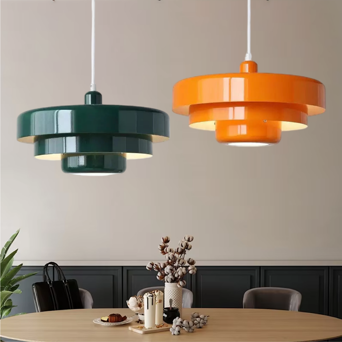 Layered Metal Ceiling Fixture 14-Inch Diameter Adjustable Cord Iron Shade for Kitchen Island Dining Table Home Office Retro Geometric Overhe | Thomler