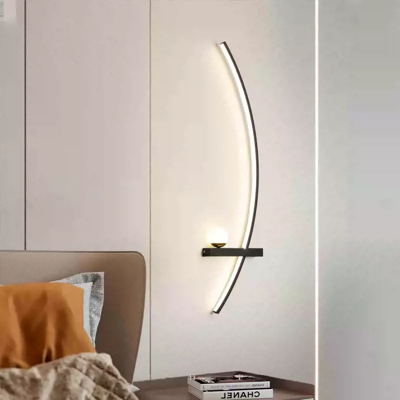 Gebogen LED-wandlamp aluminium boogverlichting voor slaapkamer hal woonkamer moderne accentverlichting wandarmatuur zwart goud afwerking wandmontage binnenverlichting | Thomler