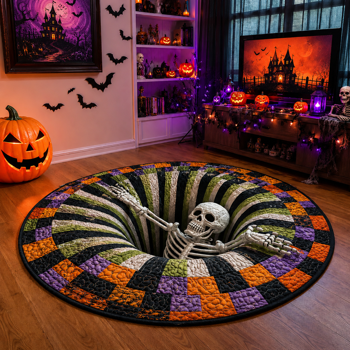Alfombra de Halloween con vórtice de esqueleto 3D