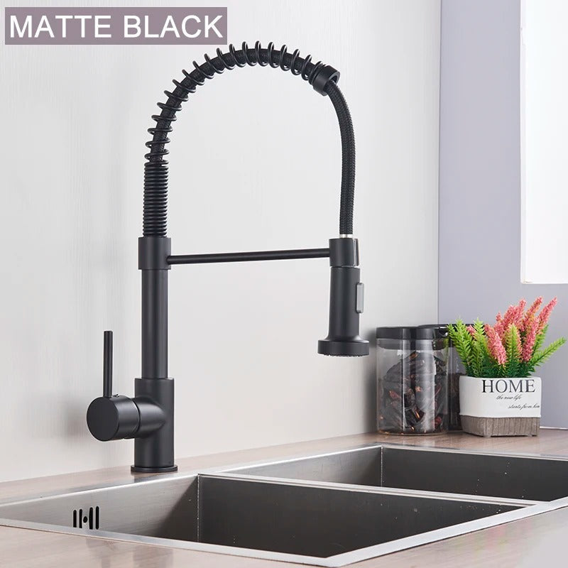 Brass Single-Hole Faucet with Rotating Spout & Detachable Spray Nozzle for Contemporary Kitchens & Dual-Basin Prep Areas | Thomler