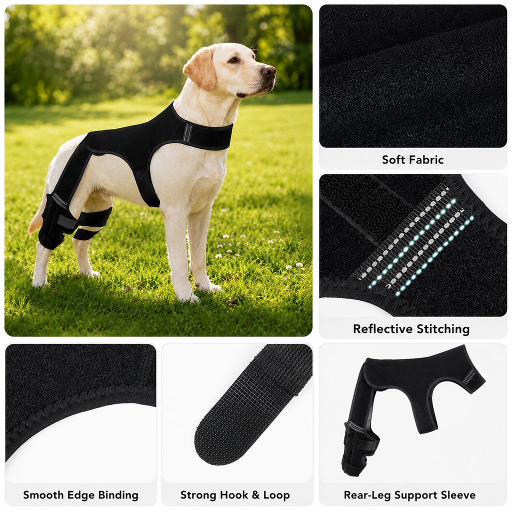 Soporte de apoyo para la pata trasera del perro: envoltura antideslizante para la estabilidad de las patas traseras para perros mayores, suelos de madera y paseos de recuperación