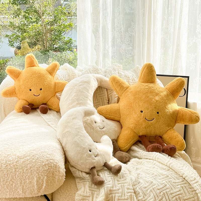 Plush Celestial Cushion Pillow with Adorable Sun or Moon Face for Couch Bed Kids Room Soft Huggable Throw Pillow Home Decor Comfort Gift | Thomler