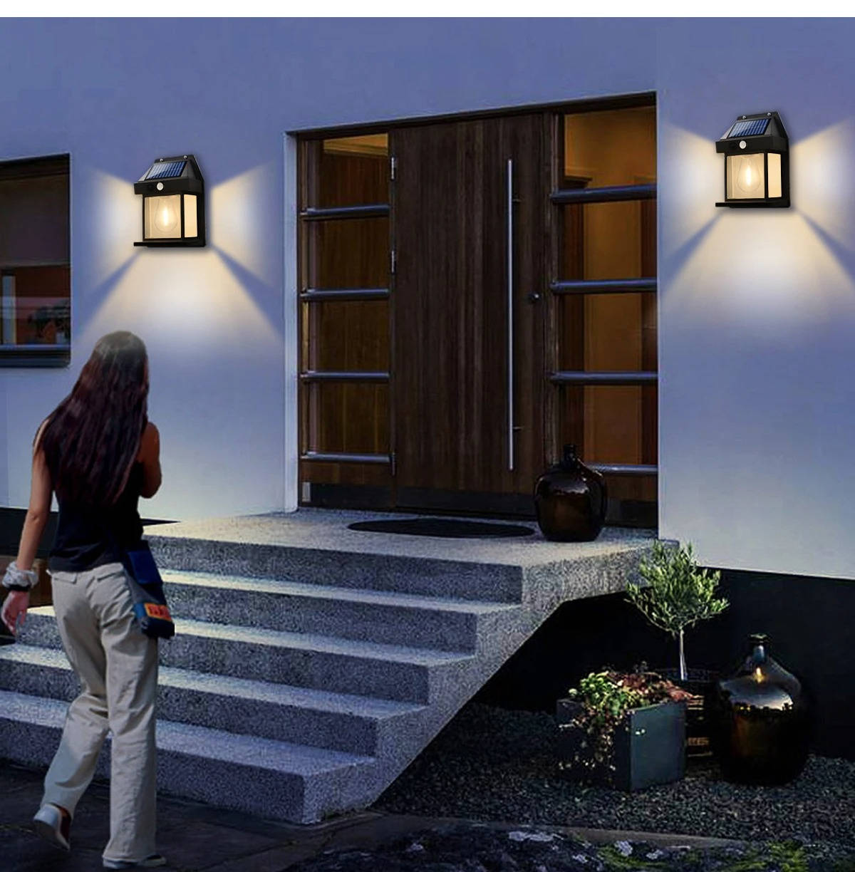 2 lámparas solares de pared para exterior