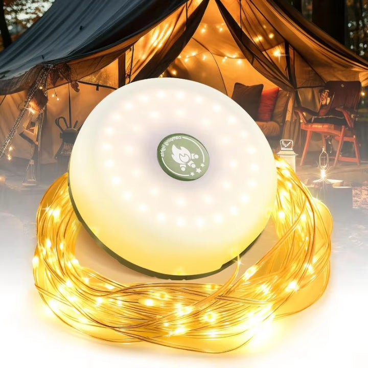 Rechargeable LED Lantern Flashlight with 33-Foot RGB String Lights & Power Bank for Camping Tents Festivals Outdoor Adventures Magnetic Hook | Thomler