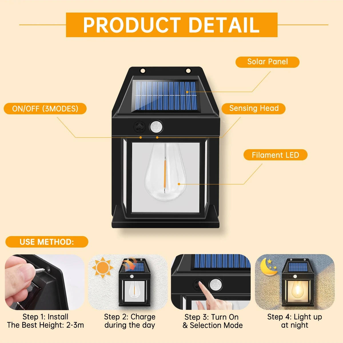 2 lámparas solares de pared para exterior