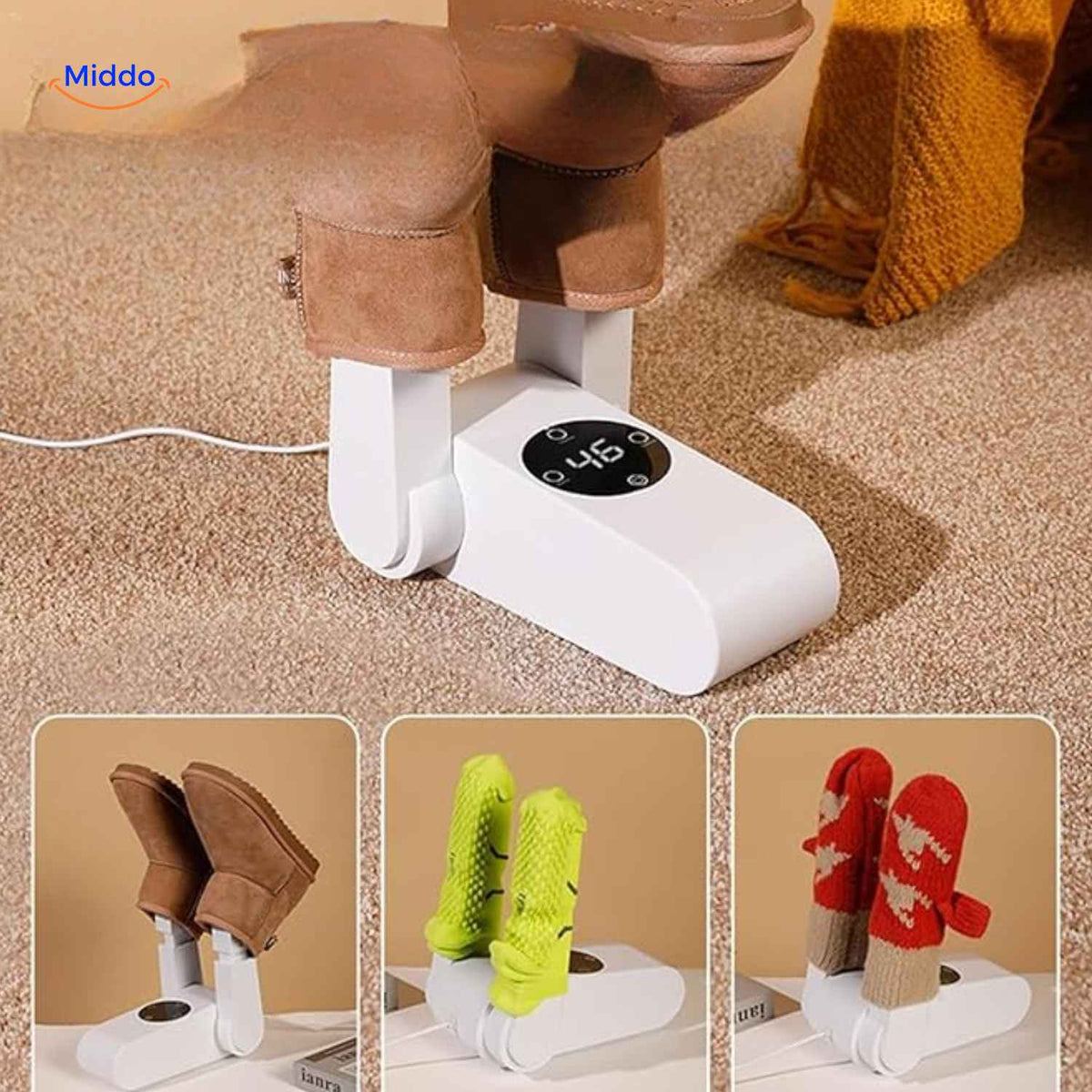 Portable Electric Shoe Dryer with Timer – Foldable Boot & Glove Warmer for Fast Drying, Quiet Operation, 4-Arm or 2-Arm Design