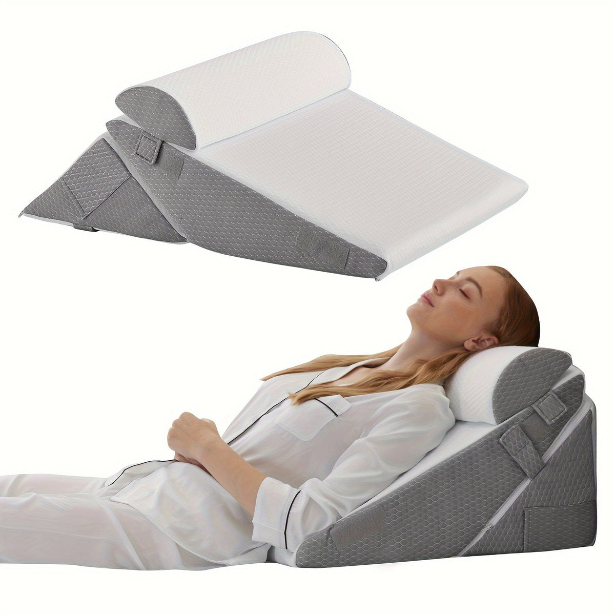 Adjustable Wedge Pillow for Bed – Elevating Support for Back, Legs & Knees with Memory Foam | Thomler