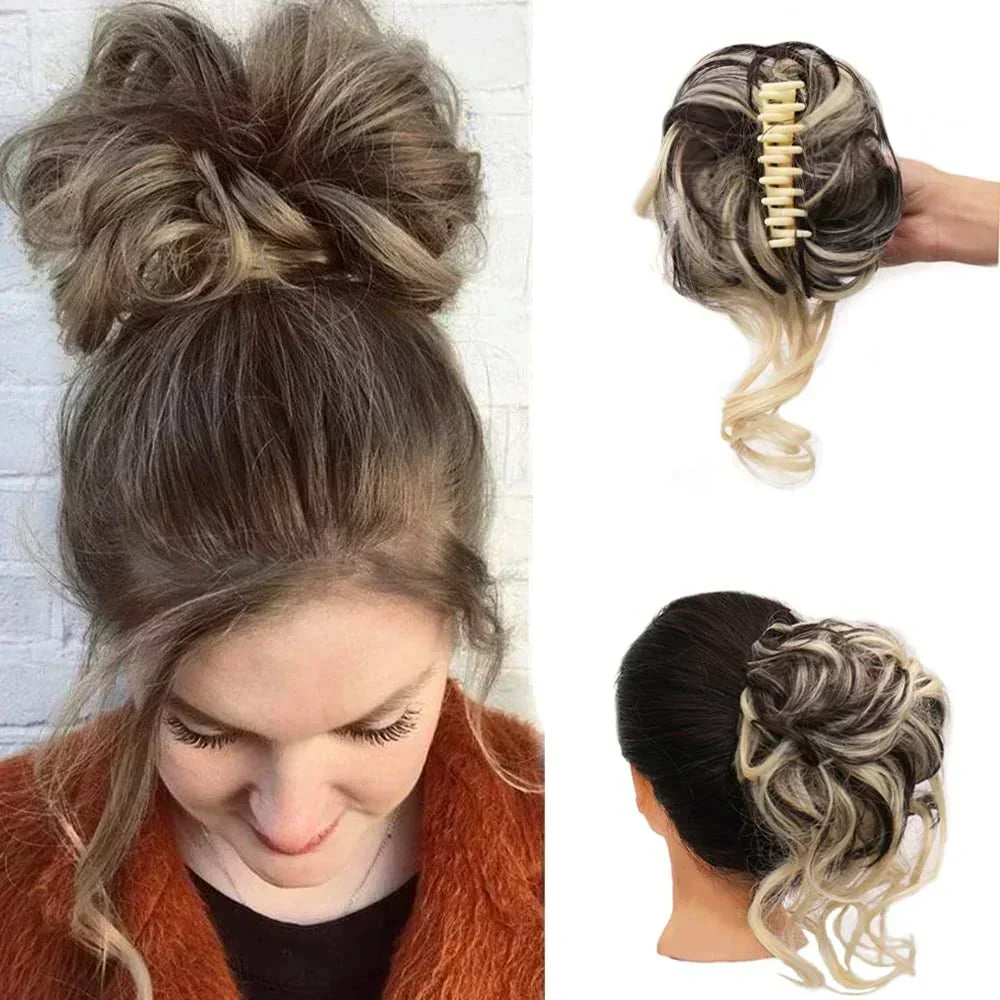 Synthetic Updo Hairpiece with Clip Attachment – Textured Volume for Thin or Fine Hair – Available in 18 Shades Including Blonde, Brown, Black, Gray