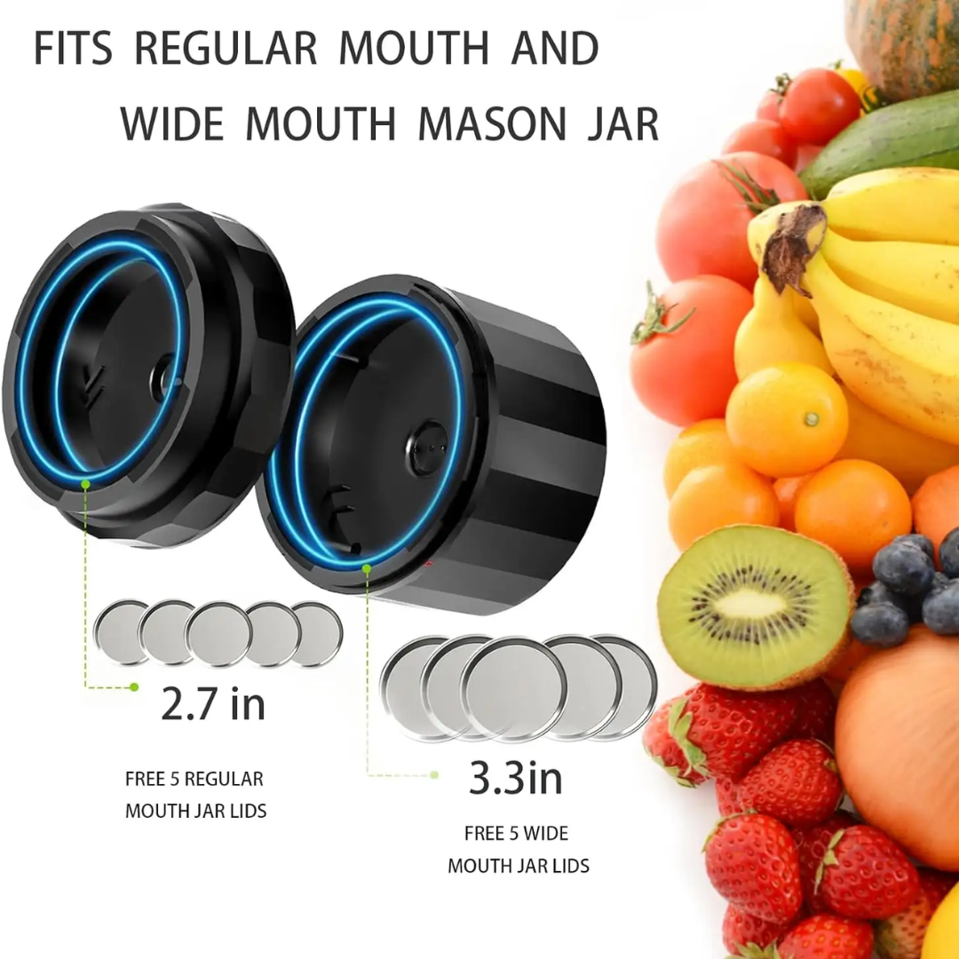 Selladora al vacío portátil para frascos Mason: sellador de boca ancha y regular para alimentos secos, hierbas y organización de despensa: almacenamiento de alimentos con un solo toque
