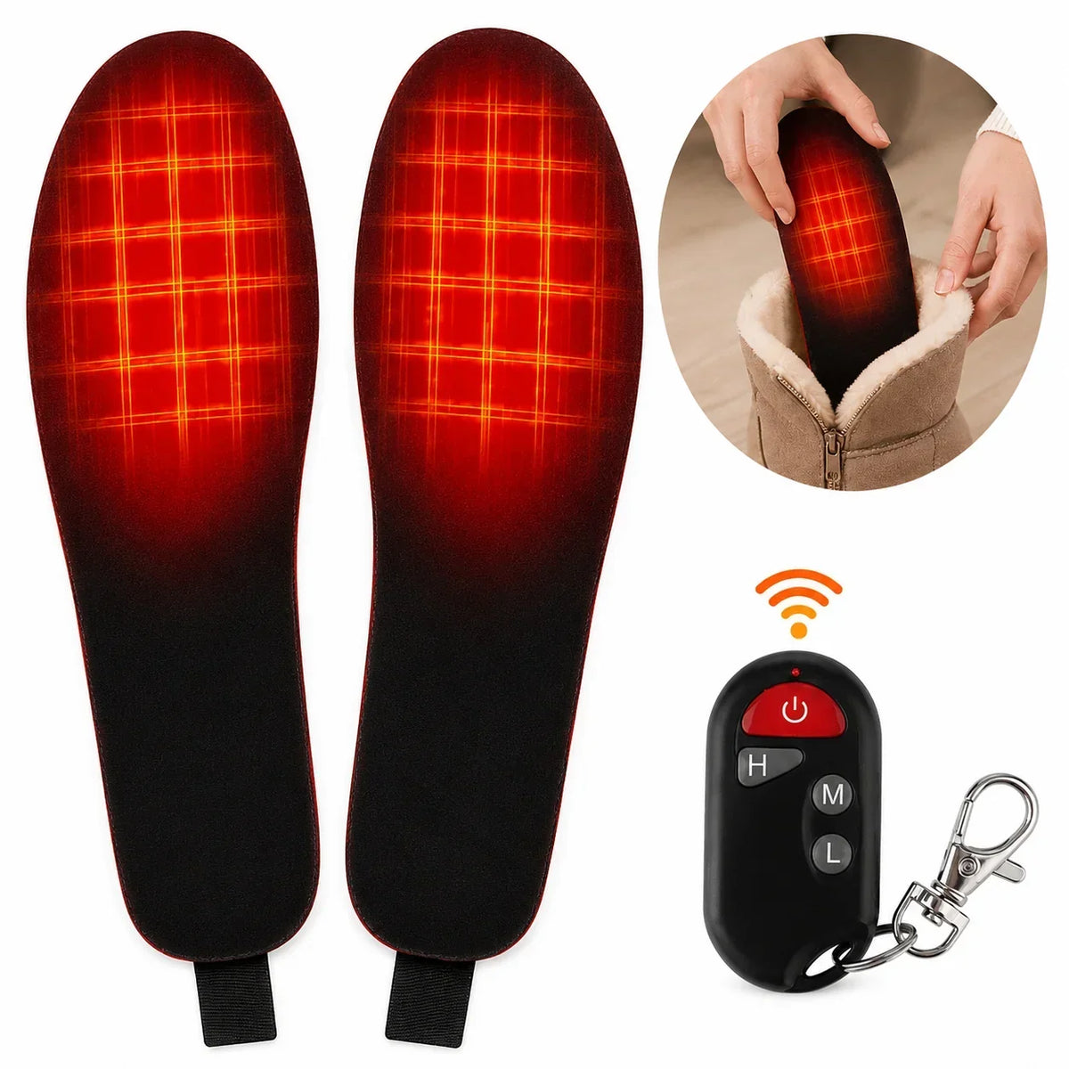 Rechargeable Heated Insoles with Wireless Remote – Adjustable Temperature Foot Warmers for Winter Boots