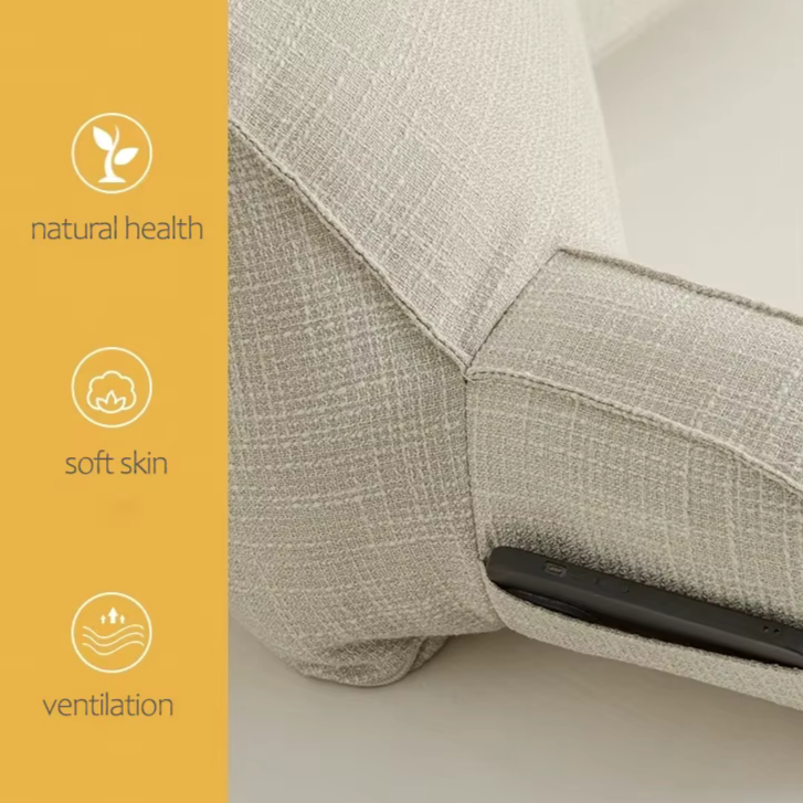 Adjustable Backrest Cushion with Movable Headrest & Side Pocket for Bed or Couch