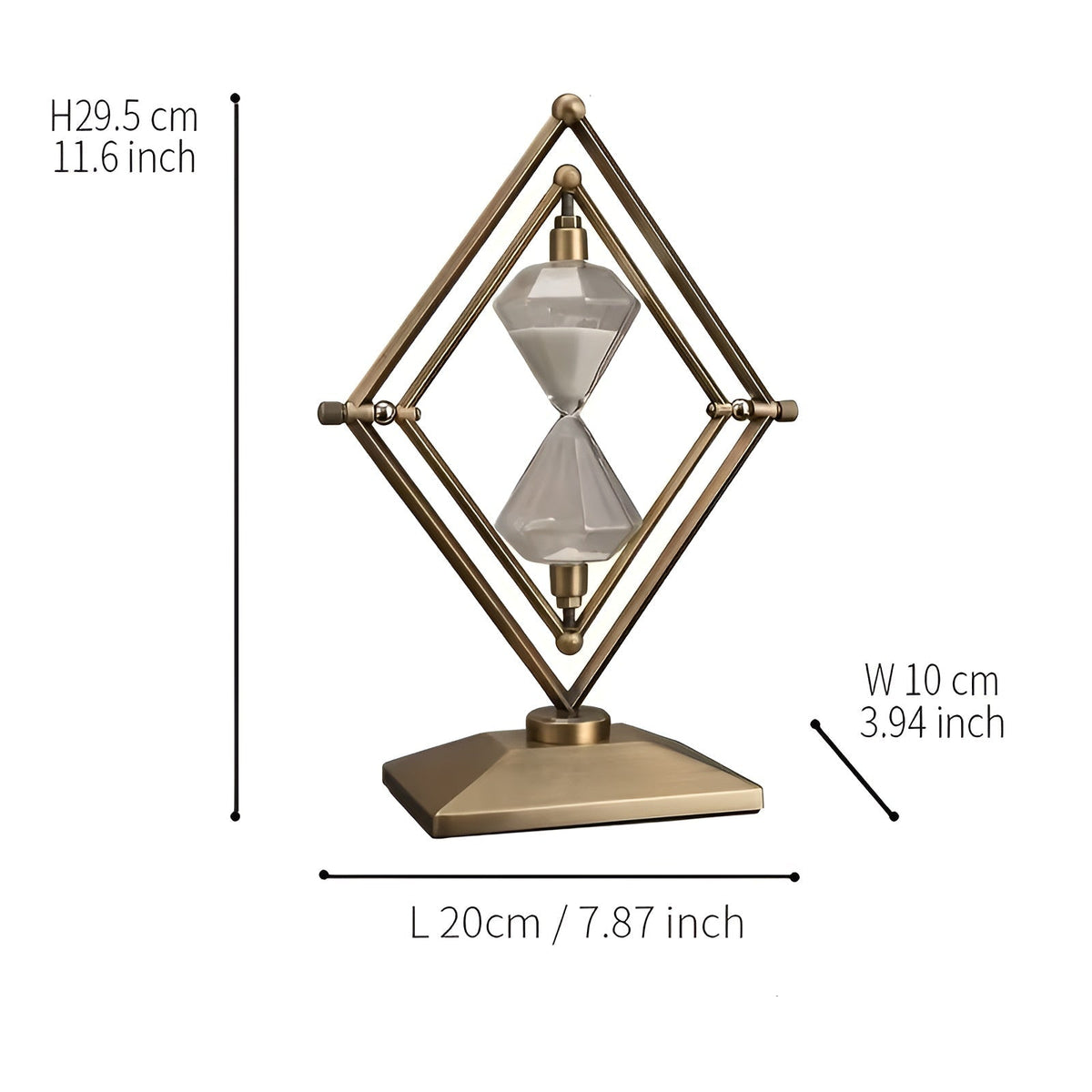 Reloj de arena con marco geométrico de metal – Temporizador de meditación con arena blanca