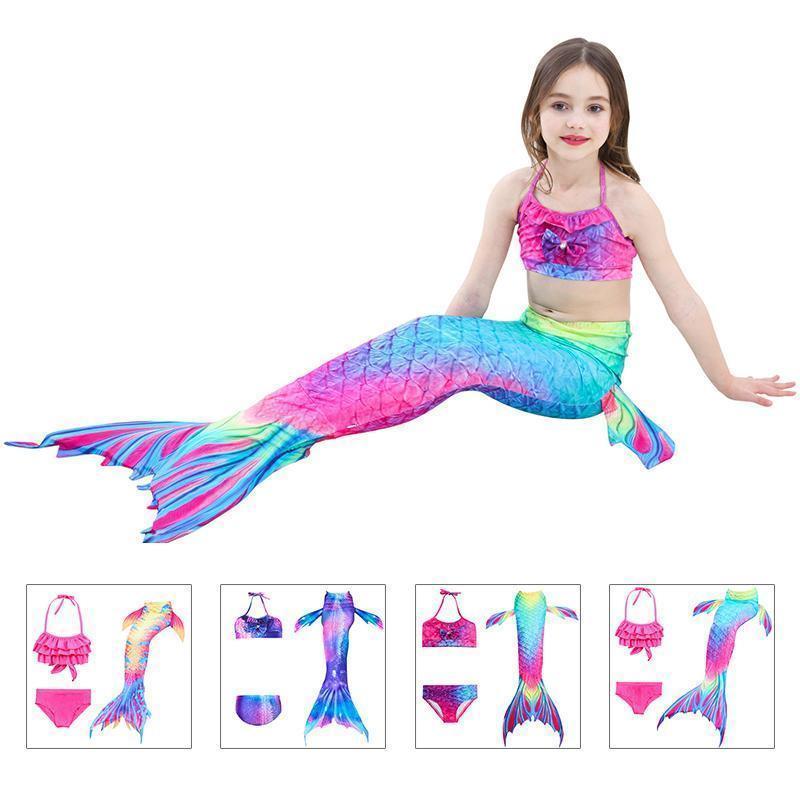 Girls Mermaid Swimsuit Set – 3-Piece Bikini with Mermaid Tail Skirt for Beach & Dress-Up
