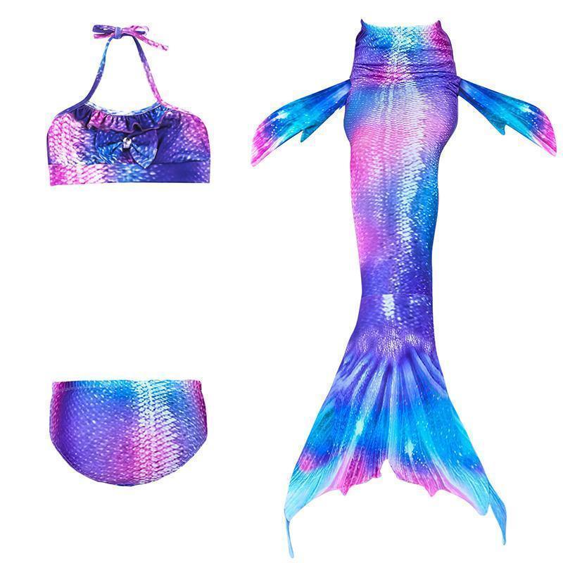 Girls Mermaid Swimsuit Set – 3-Piece Bikini with Mermaid Tail Skirt for Beach & Dress-Up