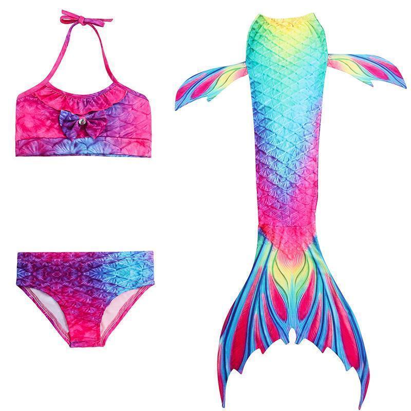 Girls Mermaid Swimsuit Set – 3-Piece Bikini with Mermaid Tail Skirt for Beach & Dress-Up